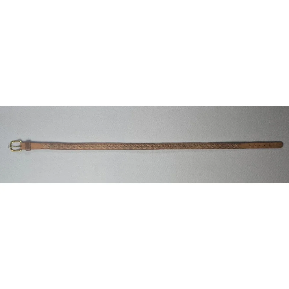 Vintage‎ USA Made Western Leather Belt 42 Woven Cowhide Tan Brass Buckle Texas